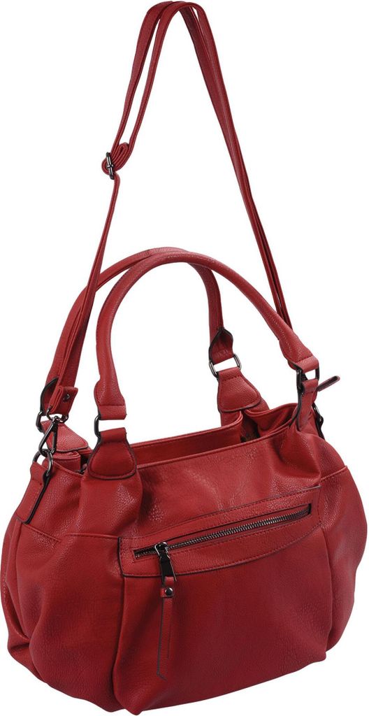 knautschige Handtasche mit kurzen und langem Henkel, rot