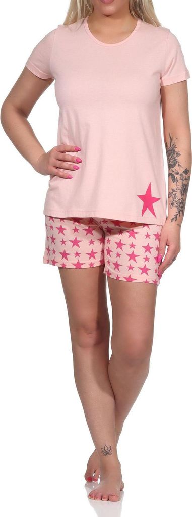 Kurzer Damen Pyjama, Shorty Schlafanzug in tollem Sterne-Dessin - 112 201 10 735 ; rosa , 40-42