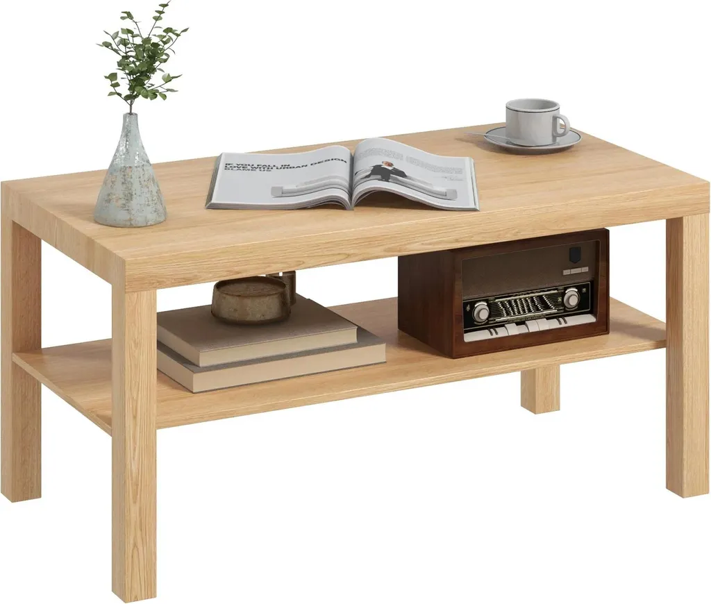 Table basse pour salon moderne bois beige 90x45 cm rangement pratique