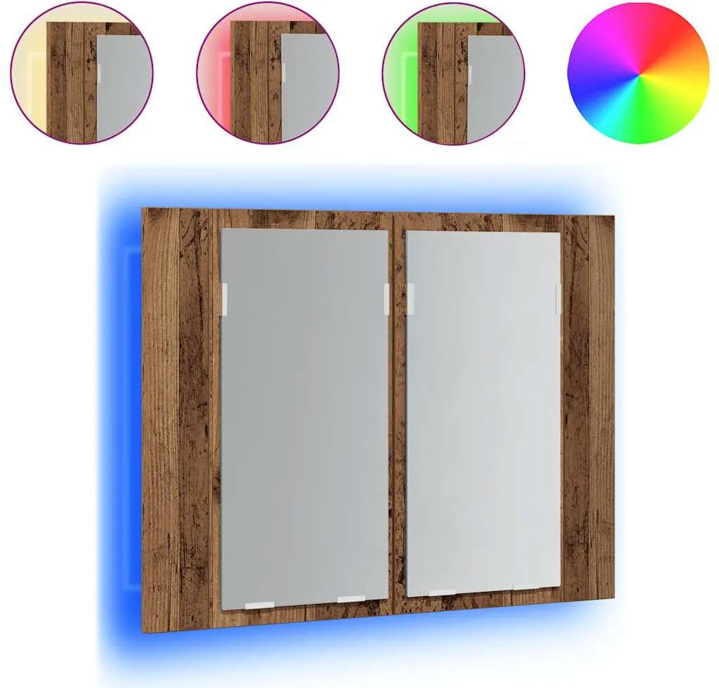 vidaXL Armadio a specchio LED effetto legno vecchio 60x12x45 cm materiale a base di legno