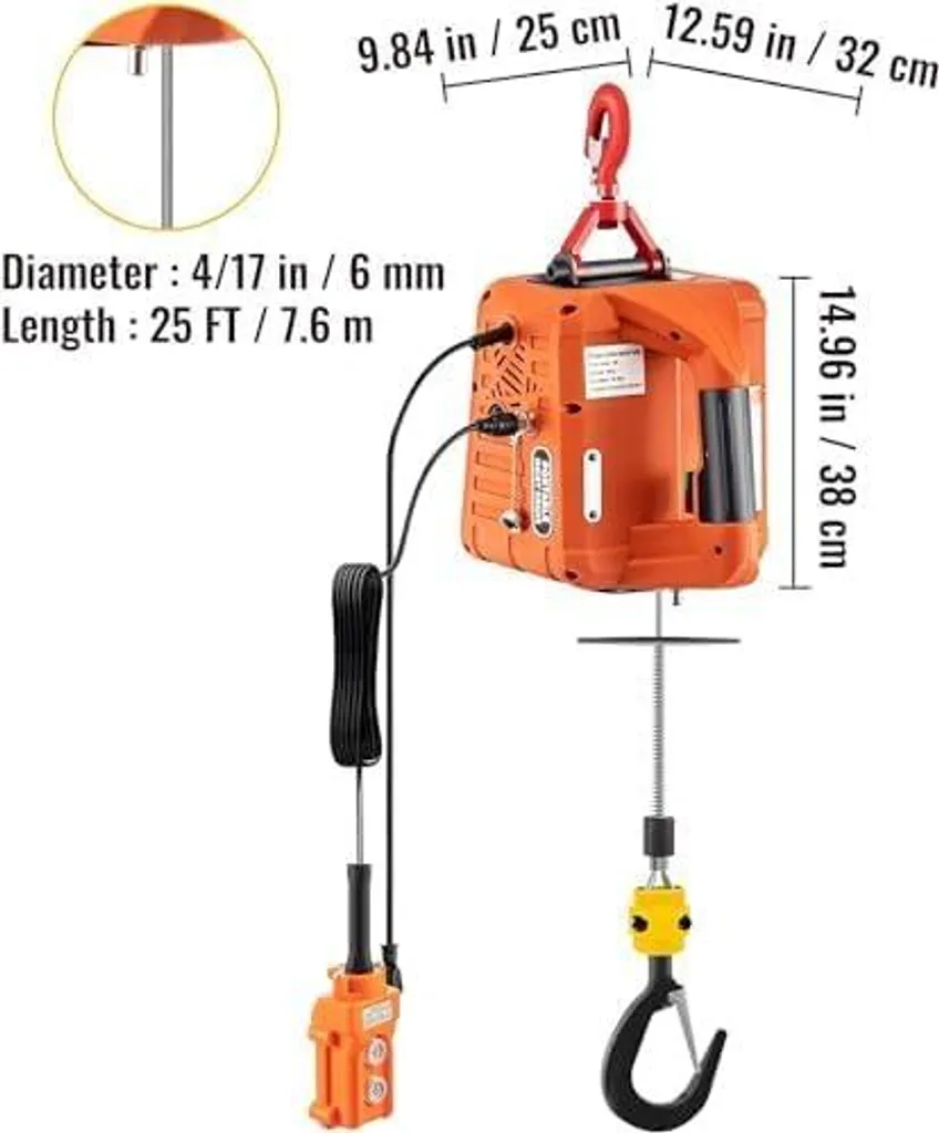 Treuil électrique d'atelier 1500W pour levage lourd avec télécommande