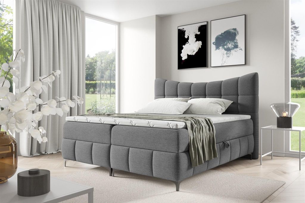 Boxspringbett Schlafzimmerbett CHARLES PREMIUM 120x200cm Stoff Aragon Grau