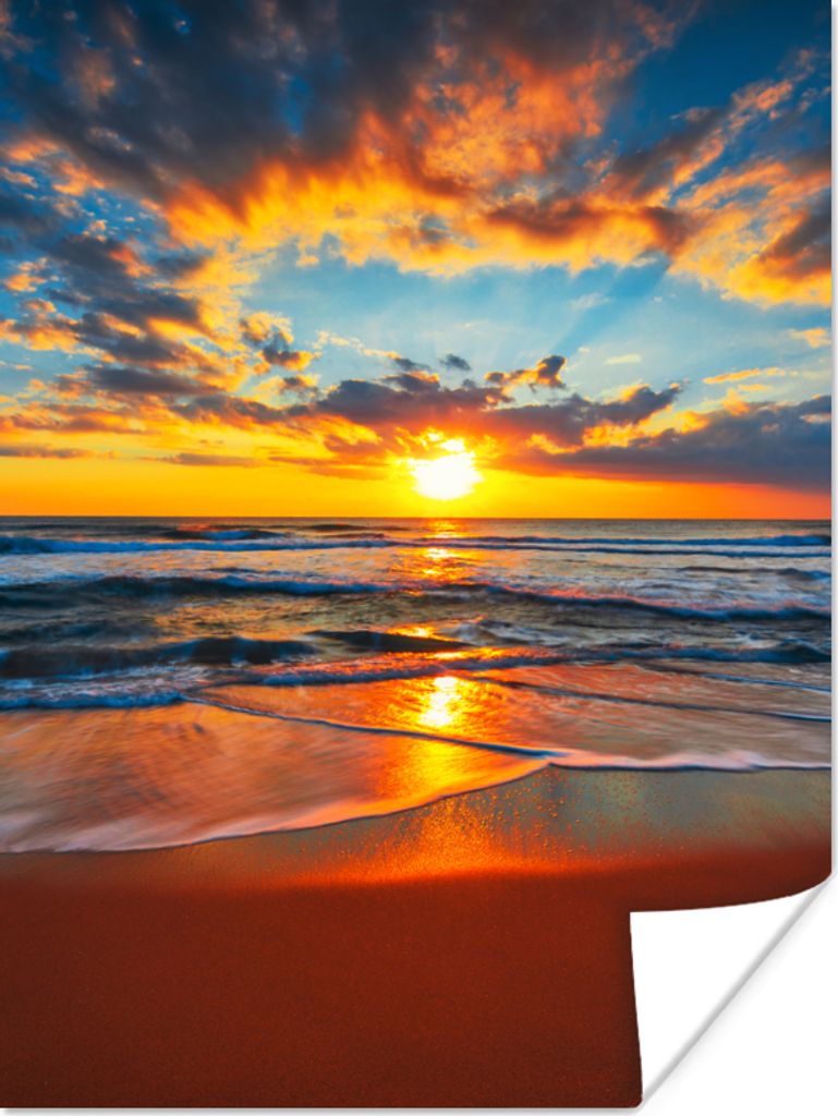 MuchoWow Poster Meer - Sonnenuntergang - Strand - Wolken - Orange 90x120 cm - Wohnzimmer