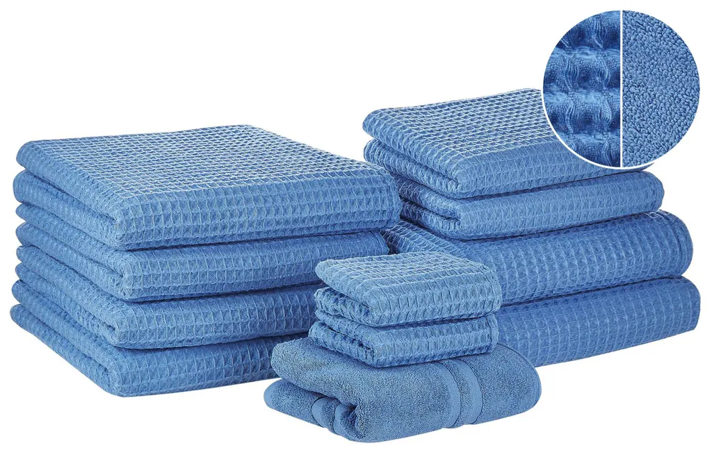 Set de 11 Serviettes d'Invités et Mains Bleu pour Salle de Bain Chic