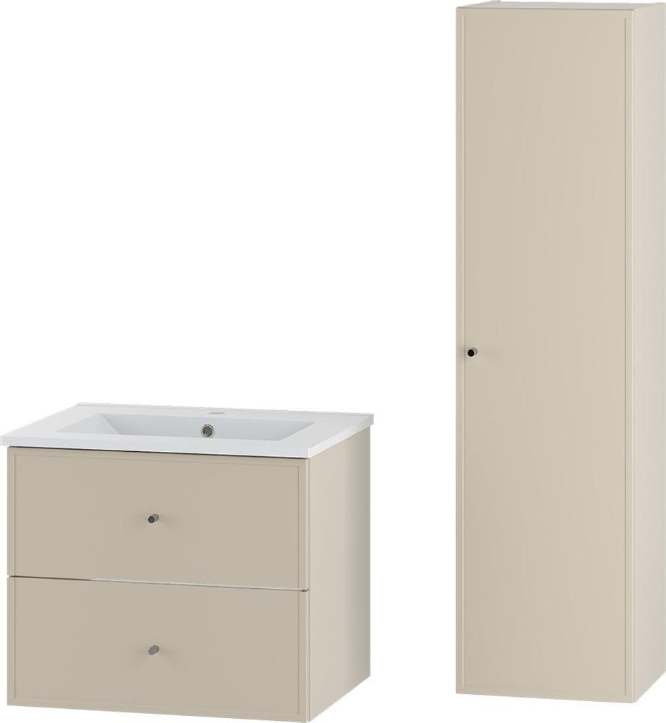 Badmöbel-Set 2-teilig mit 60 cm Waschtisch & Hochschrank in beige inkl. Softclose-Funktion - MURANO-140