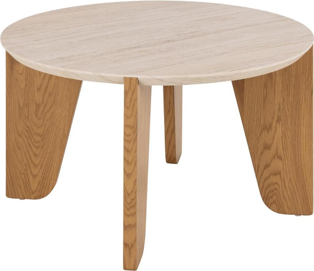 Couchtisch Dockland - Ø80x45 cm - Eiche Nachbildung und Travertin