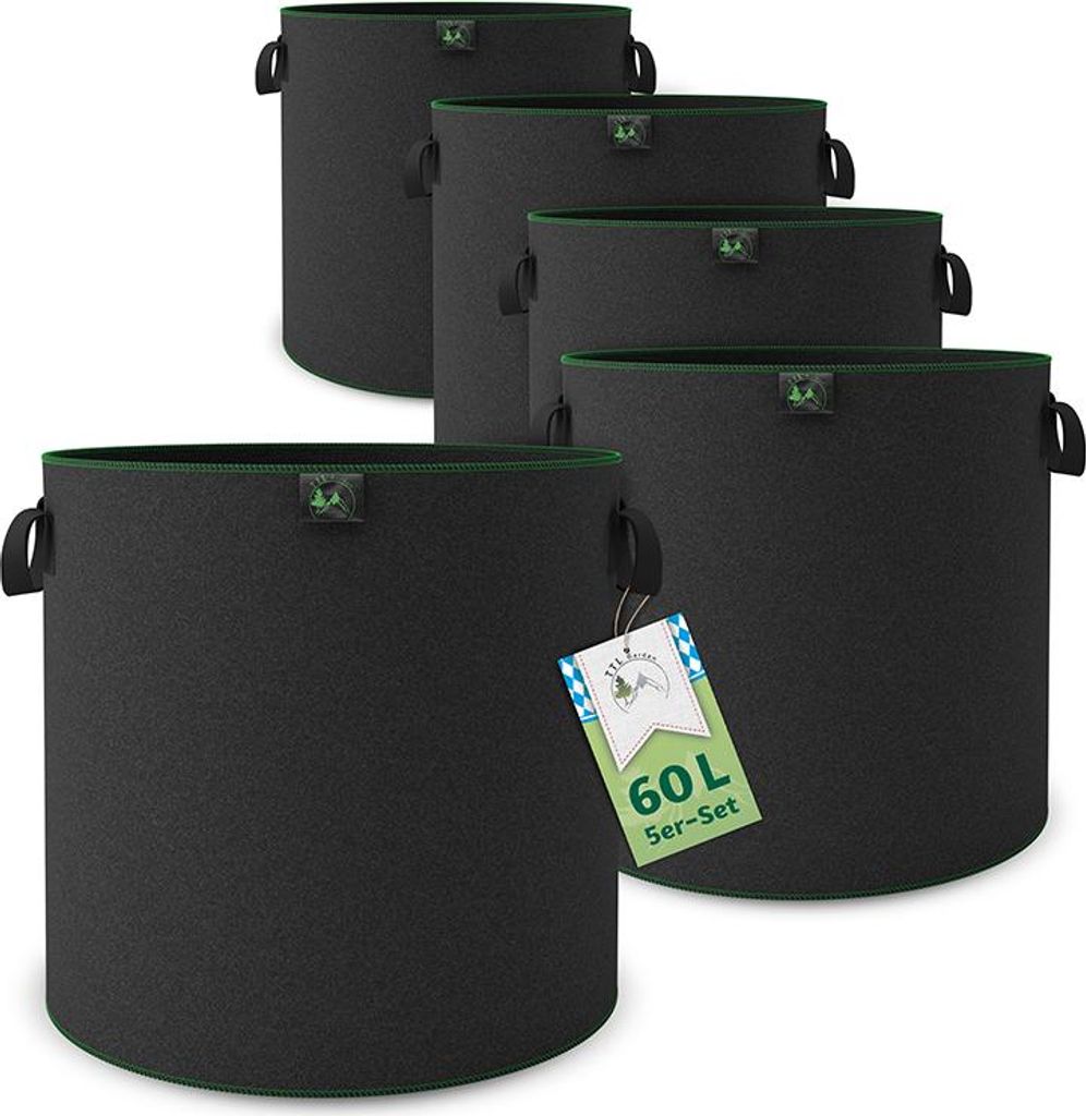TTL GARDEN Pflanzsack 60L – 5er Set Filz & Vliesstoff für Produktbild 