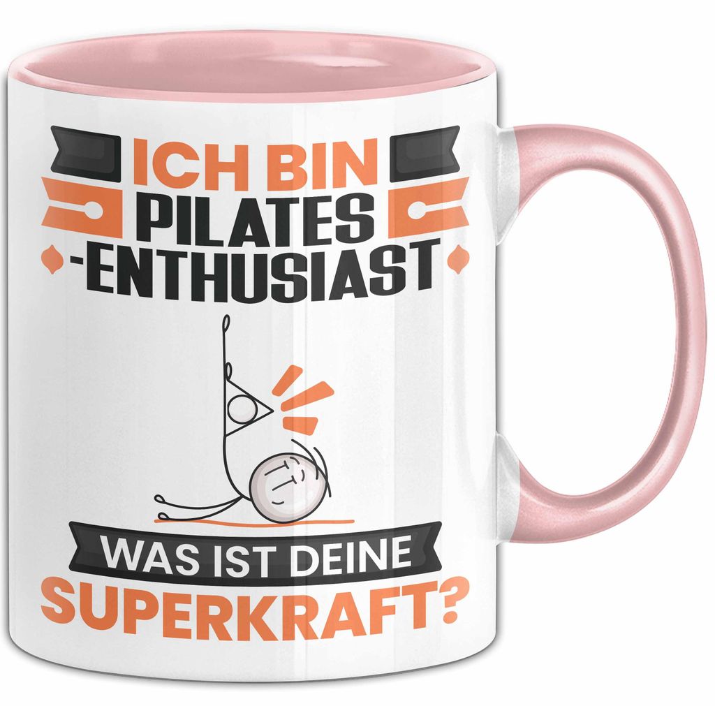 Pilates-Enthusiast Tasse Geschenk für Pilates-Enthusiast Geburtstag Lustiger Spruch Kaffee-Becher Was Ist Deine Superkraft (Rosa)