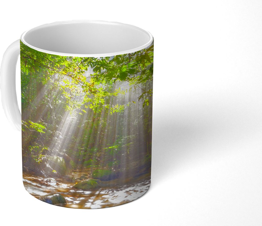 MuchoWow Tasse Kaffeetasse Kaffeebecher 350 ml Sonnenstrahlen durch Laub Teetasse - Fototasse - Becher - Keramikbecher - Teebecher - Kaffeetasse ...