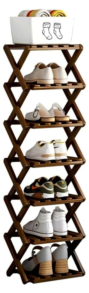 Schmales Schuhregal aus Holz, hoch und platzsparend, für Flur, Eingang, Schlafzimmer, Wohnzimmer (7 Fächer)