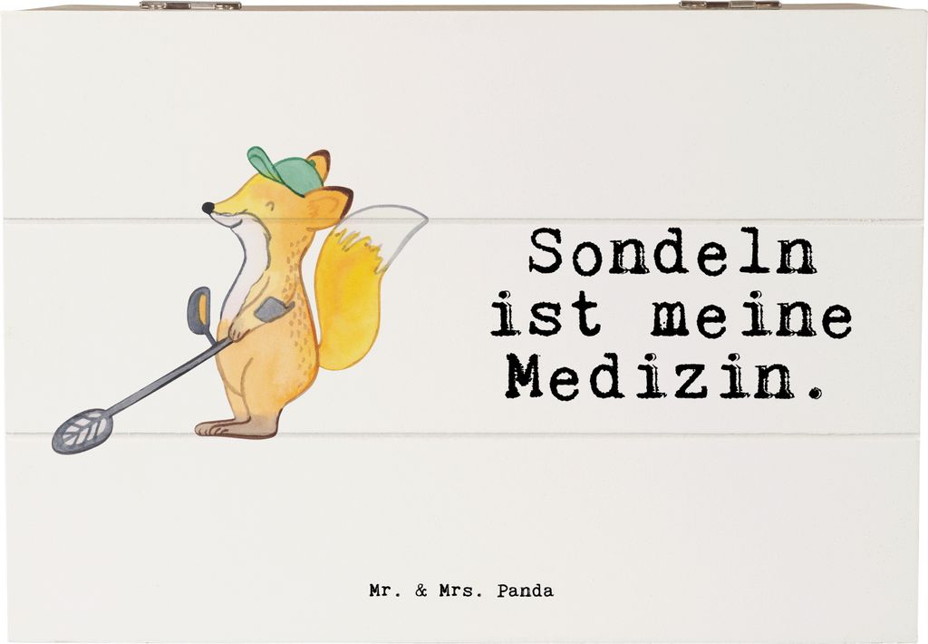 Mr. & Mrs. Panda Schatulle Fuchs Metalldetektor 22 x 15 cm - Weiß - Geschenk, Schatzsuche, Holztruhe, Box, Sondeln, Kiste mit Deckel, Holzkiste, f...