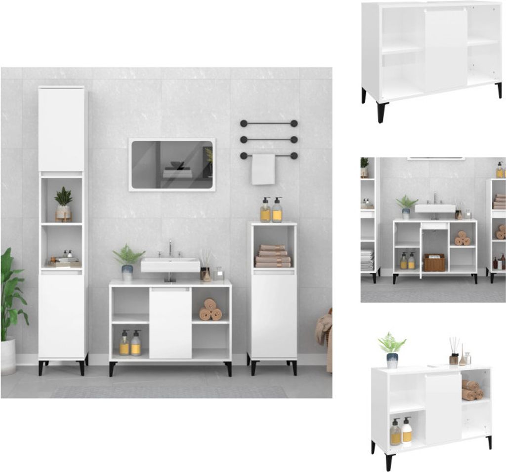 vidaXL Waschbeckenunterschrank Hochglanz-Weiß 80x33x60cm Holzwerkstoff - Badezimmerwaschtische