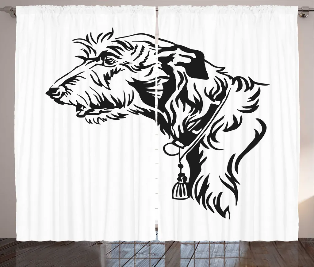 ABAKUHAUS Rideau rustique Lévrier irlandais 280 x 225 cm Gris et Blanc
