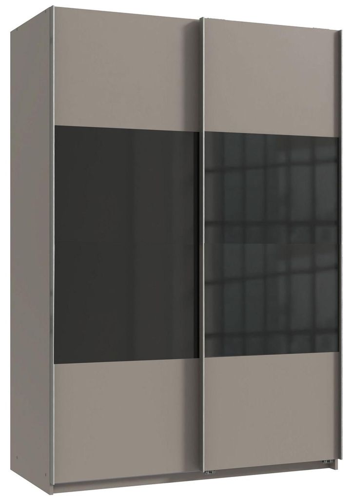 Schwebetürenschrank Bramfeld Kleiderschrank 135 cm Saharagrau Schwarzglas (18912)