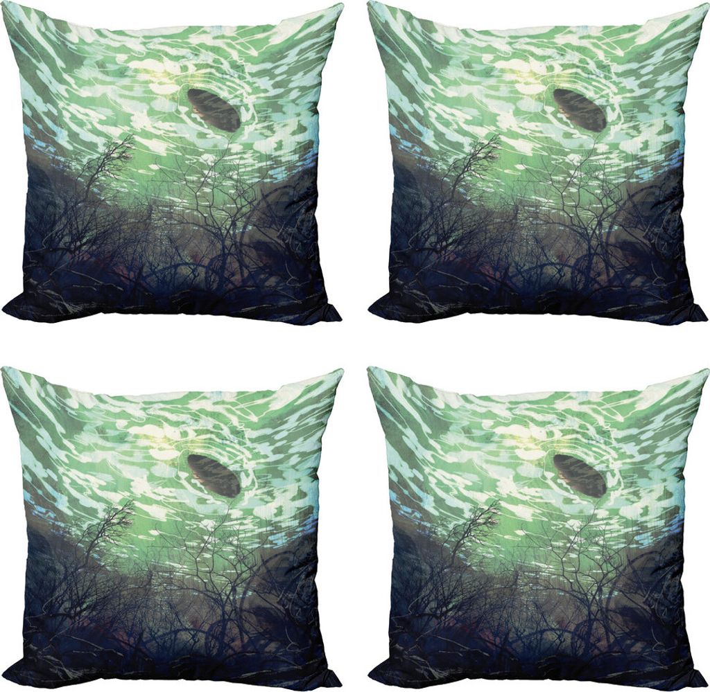 ABAKUHAUS Fantasy World Kissenbezug Set (4 Stück), Underwater World Art, Moderner Doppelseitiger Digitaldruck, 40 cm x 40 cm, Grün