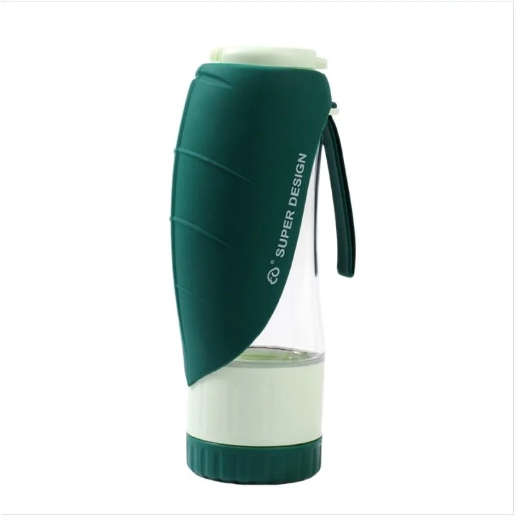 Bouteille Chien 2 en 1 Silicone Vert 21.5cm Anti-Fuite pour l'Extérieur