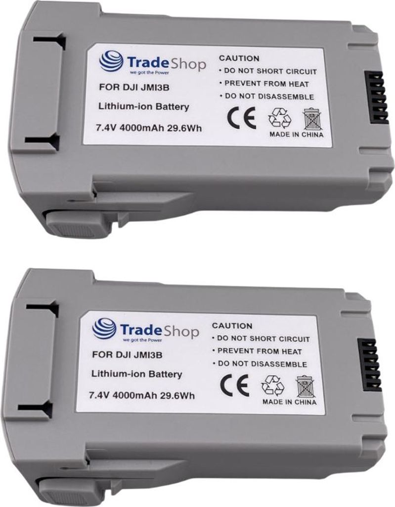 2x Trade-Shop Li-Ion Akku 7,4V / 4000mAh kompatibel mit DJI Mini 3, Mini 3 Pro, Mini 4 ersetzt JMI3B, BWX162 / Zubehör für Drohne
