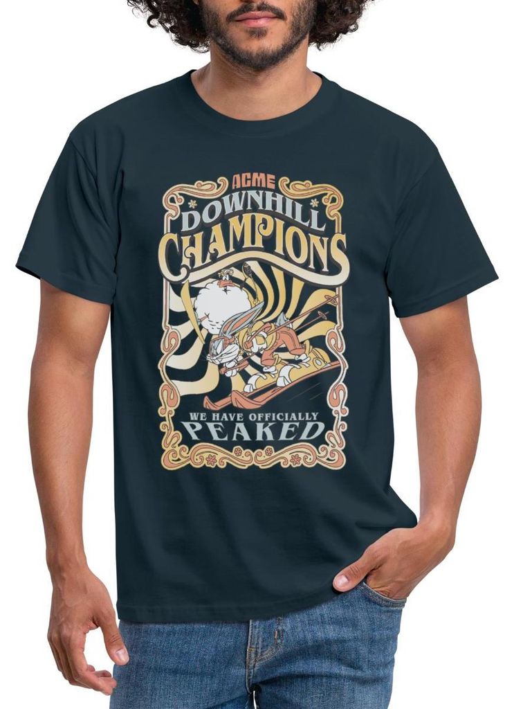 Spreadshirt Looney Tunes Bugs Bunny Downhill Champions Ski Männer T-Shirt, M, Navy