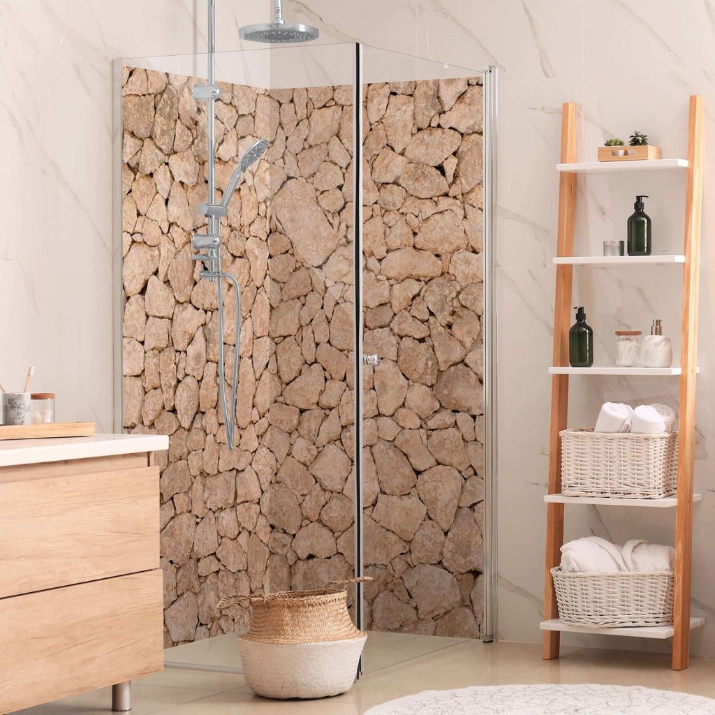 Duschrückwand mit Motiv selbstklebend - 0.61 mm Wandpaneel wasserfest Schiefer braun Steinoptik Shabby Badrückwand fugenlos Premium matt 110x200 cm