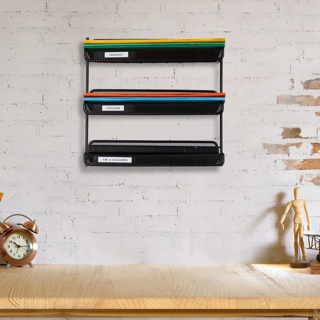 Rangement bureau pour documents A4 avec 3 bacs à courrier superposables