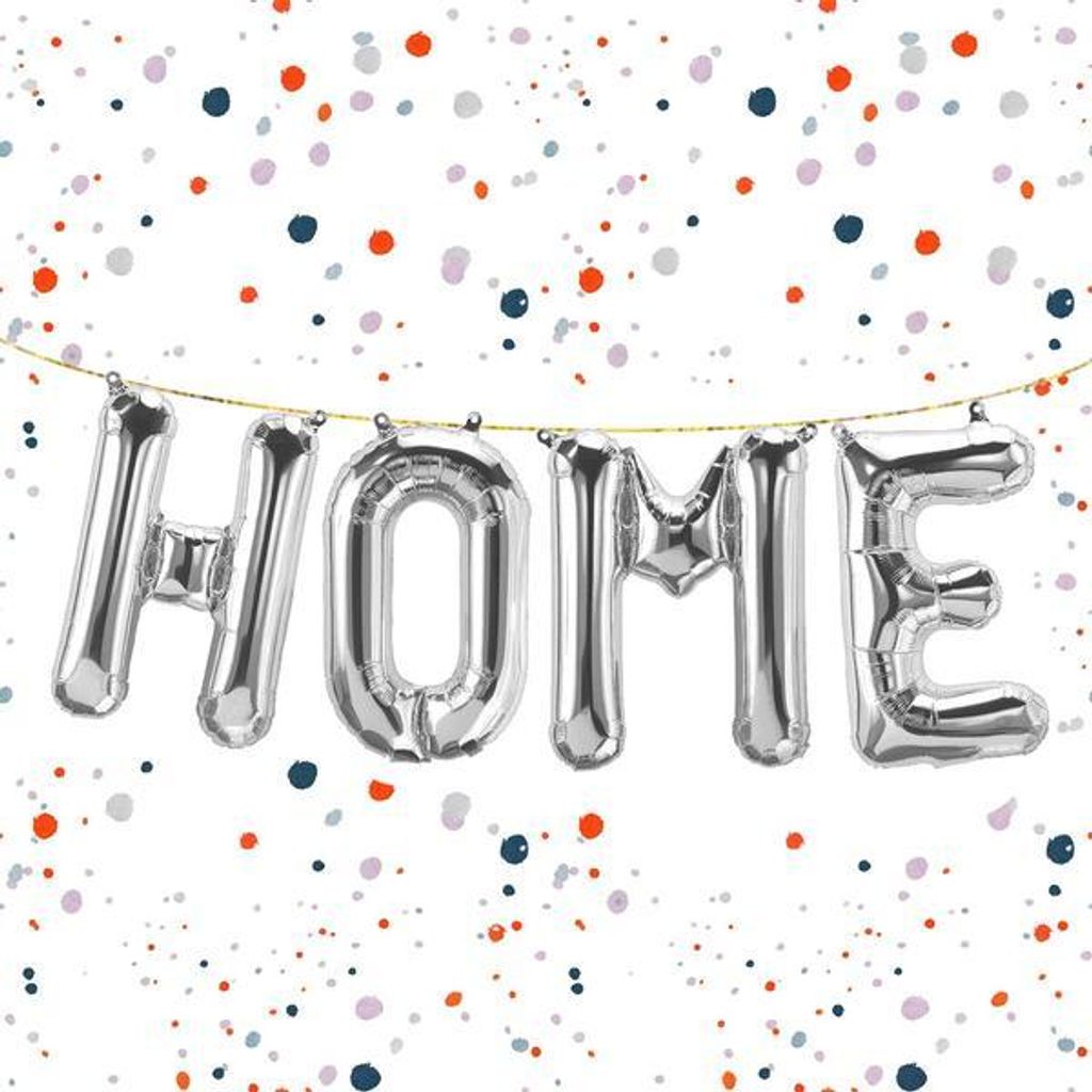 Folienballon Schriftzug Home, Silber, ca. 100 cm für Heliumbefüllung