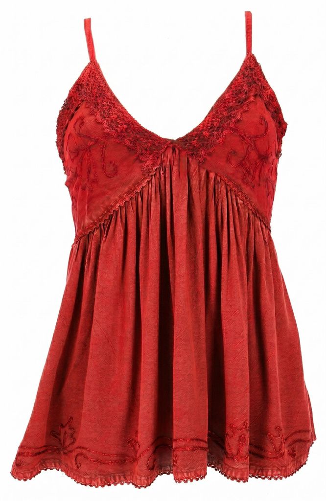 Besticktes Top Boho Chic, Lockeres Sommertop - Rot, Damen, Viskose, Tops & T-Shirts