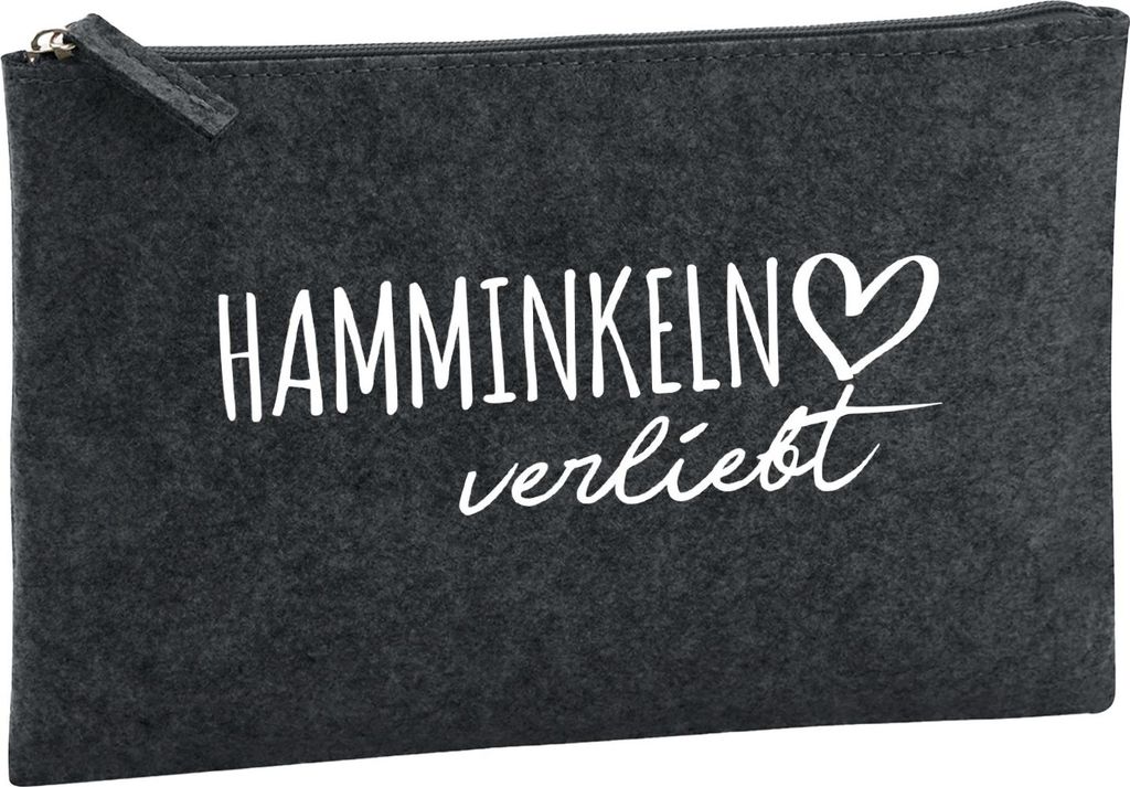 Huuraa Kulturbeutel Hamminkeln verliebt 1 Liter Charcoal Filz Kosmetiktasche Geschenkidee