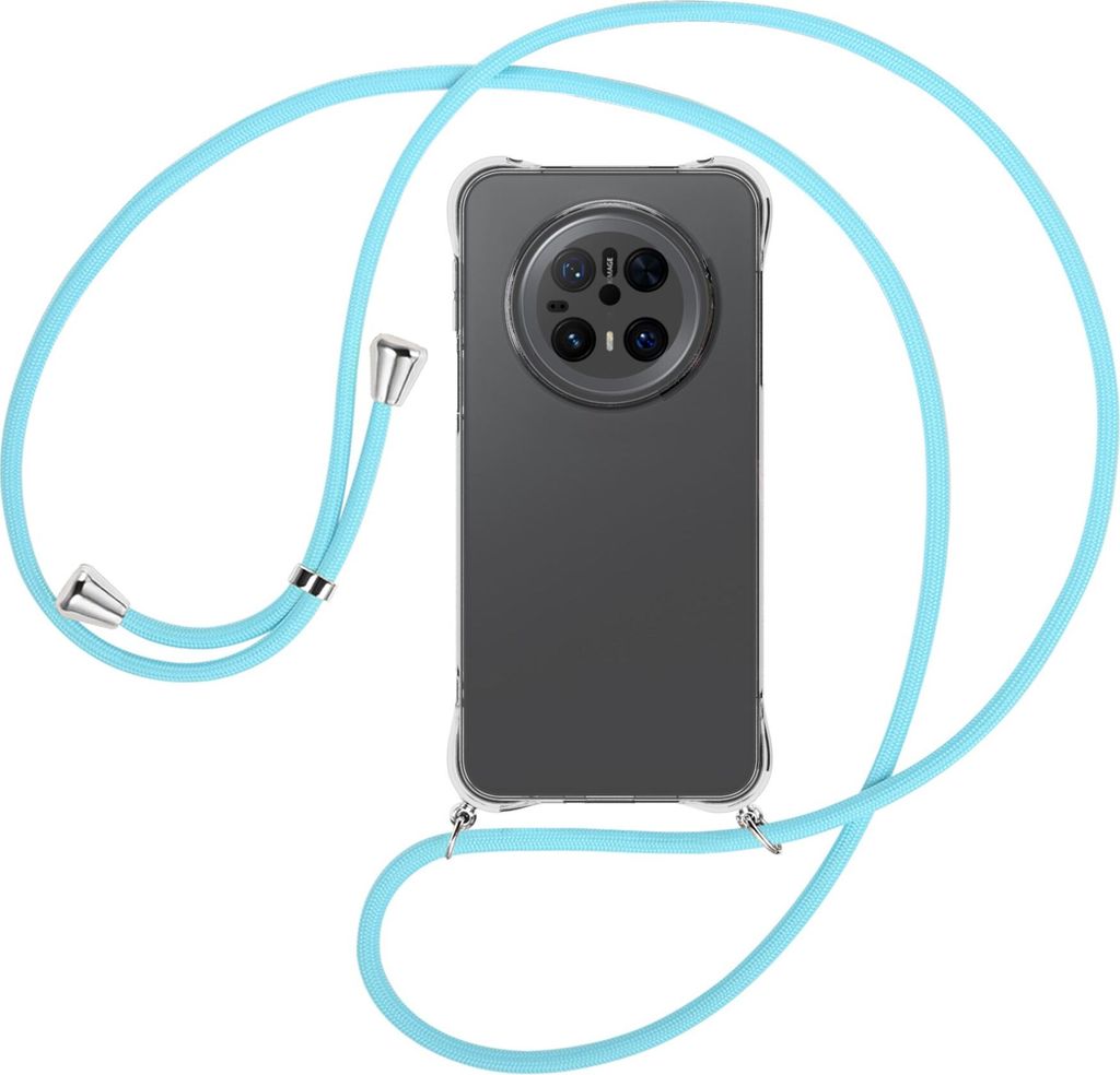 Handykette Backcover-Schutzhülle mit Band (Metall silberfarben) für Huawei Mate 70 - himmelblau