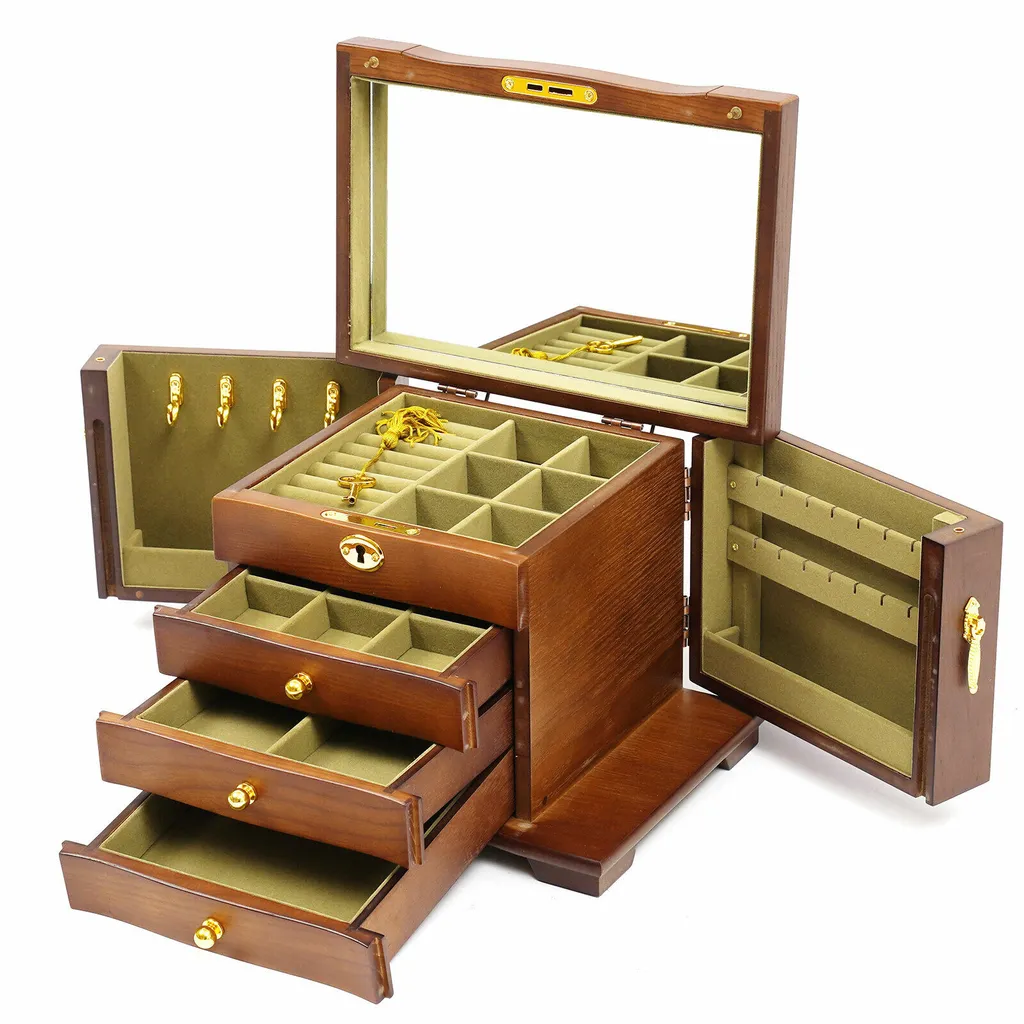 Armoire à bijoux en bois massif 4 niveaux - Finition artisanale élégante