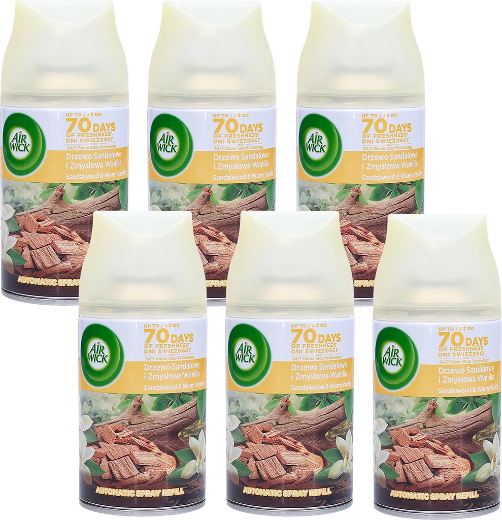 Air Wick Freshmatic Recharge Vanille & Santal : Élimine les Odeurs - Pack 6
