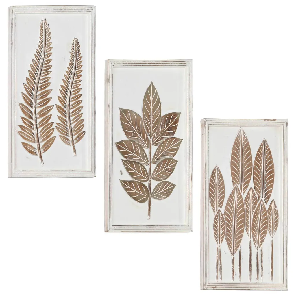 Tableaux de Décoration Murale Lot de 3 Pièces Marron et Blanc 40x40 cm