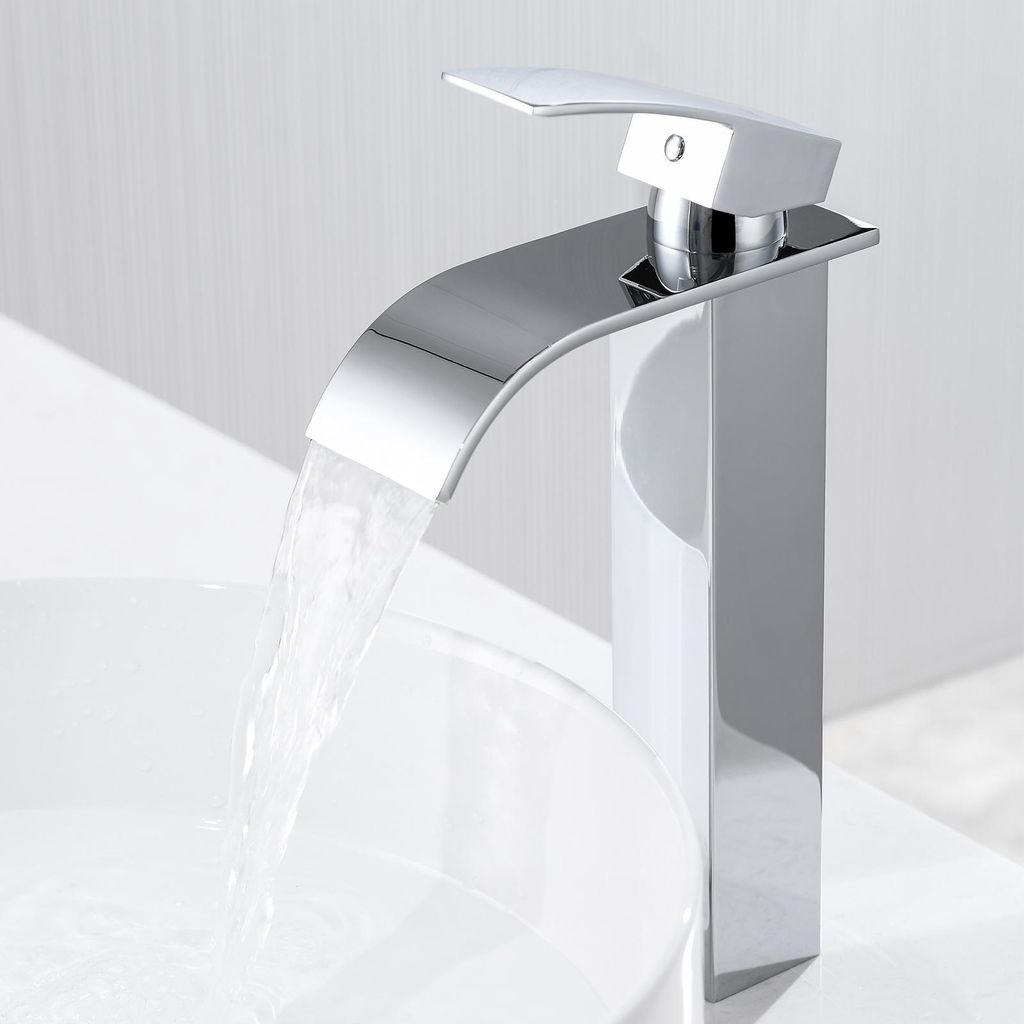 Wasserfall Waschtischarmatur Hoch, 304 Edelstahl Kalt Warm Produktbild 