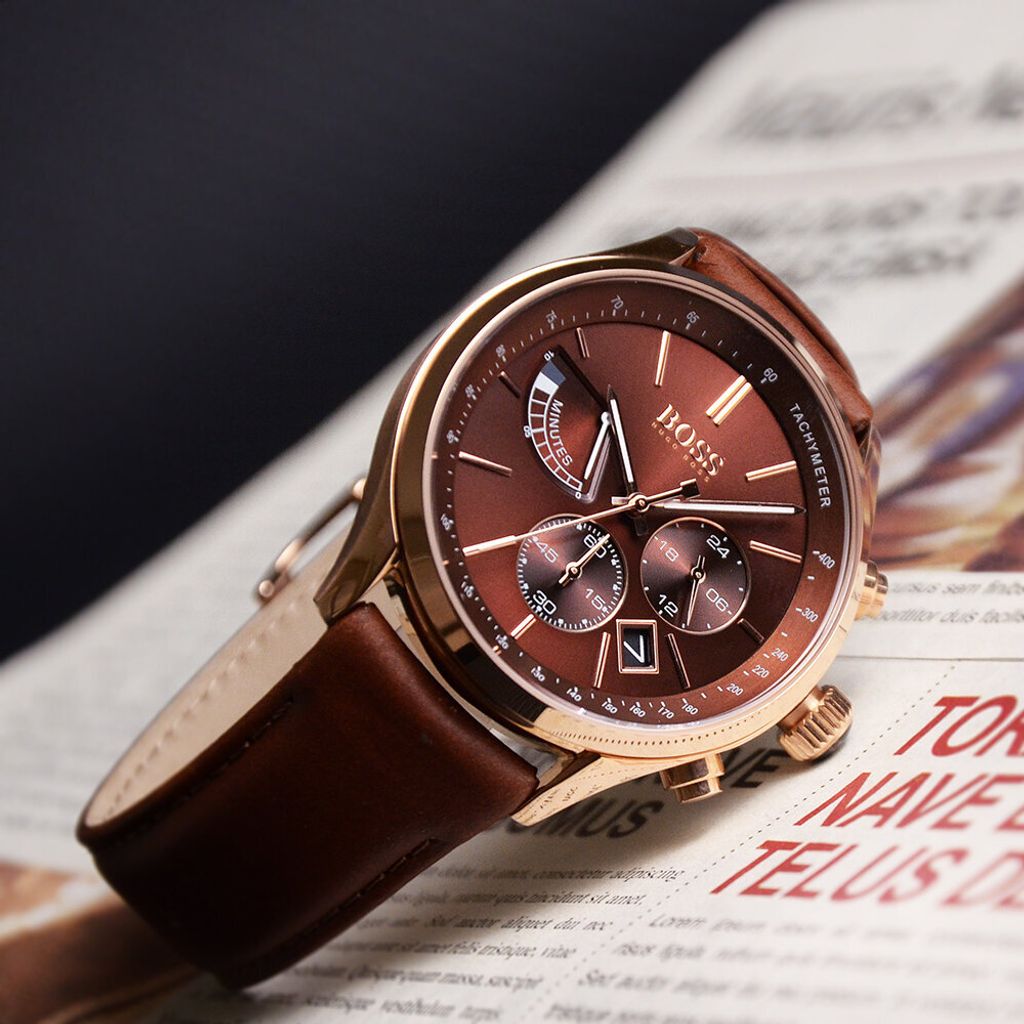 Armbanduhr Lederarmband Boss Hugo Boss Herren Chronograph Quarz