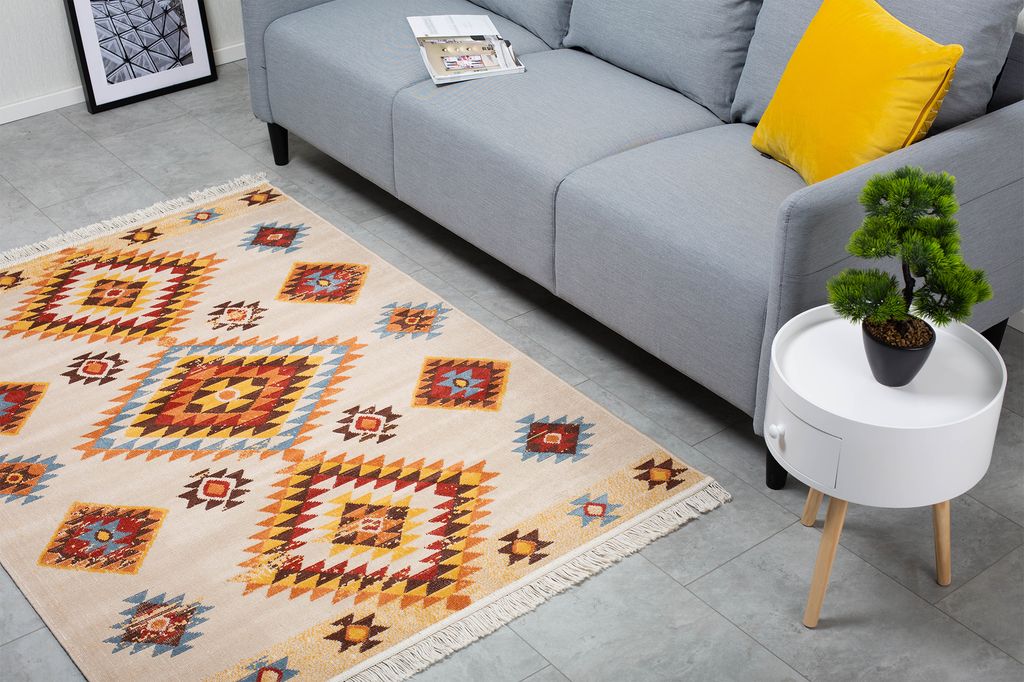 Fransenteppich LUIS, Serie "Yuma", Beige, 120 x 170 cm