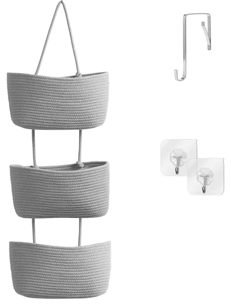 Rangement de porte anti-encombrement 3 niveaux gris clair sans perçage