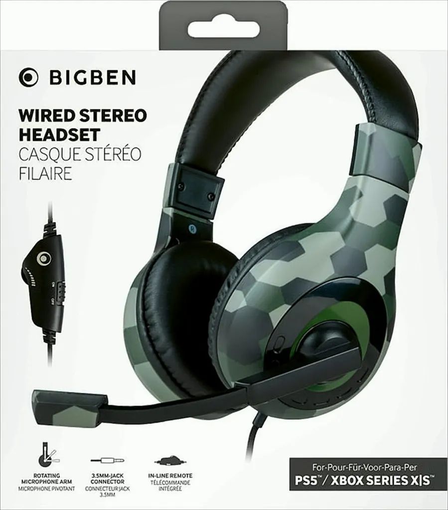 Casque Stéréo Multi V1 BigBen Camouflage Vert - Confort et Micro Ajustable