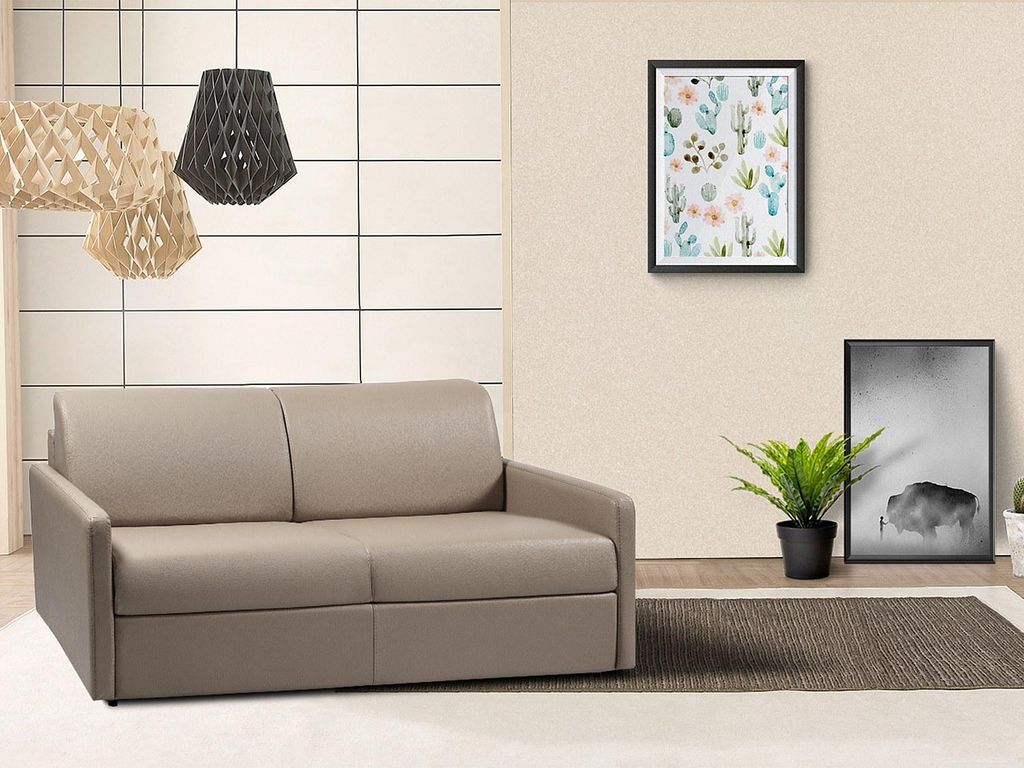 Vente-unique CALIFE, Sofabett, Schlafzimmer, Graubraun, 3 Sitz(e), Graubraun, Kunstleder