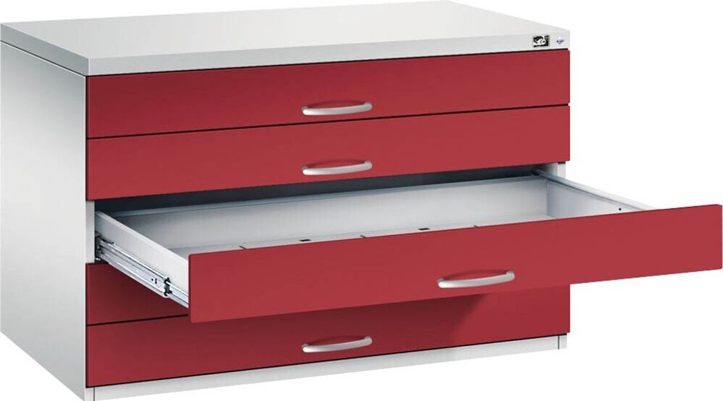 CP 7100 Planschrank lichtgrau, rubinrot 5 Schubladen 110,0 x 76,5 x 76,0 cm