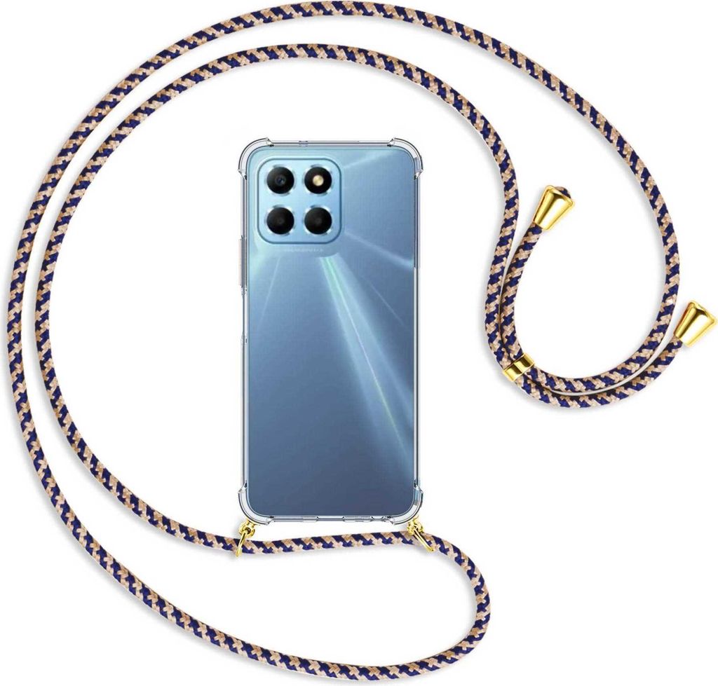 Handykette Backcover-Schutzhülle mit Band (Metall goldfarben) für Honor X8 5G (VNE-N41, 6.5'') - blau+beige