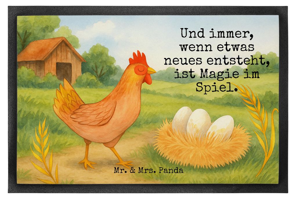 Mr. & Mrs. Panda fußmatte Huhn Stolz Design 60 x 90 cm - Weiß - Geschenk, Schmutzfangmatte, Bauernhof, Gummi-Fußmatte, Fußabtreter, Hof, Hahn, ...