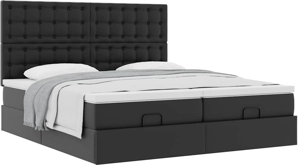 "WINTER SALE"Ottoman-Bett Modernes/Doppelbett - Polsterbett Erwachsene/r /Kind - mit Matratzen Schwarz 180x200cm Kunstleder - Klassische Betten Neu...