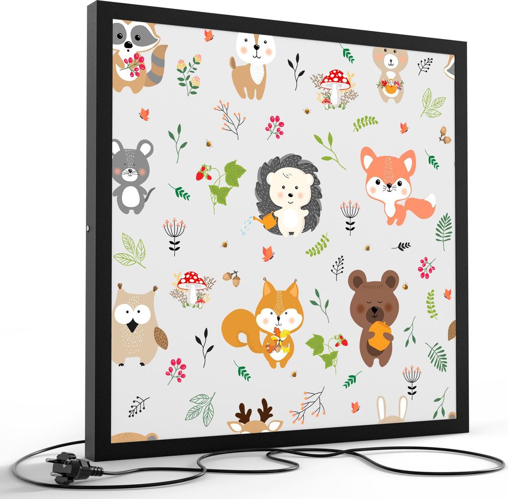 DEQORI LED-Bild & Lampe 60x60 cm Schwarz 'Kleine Waldbande' Leuchtbild LED Leuchte