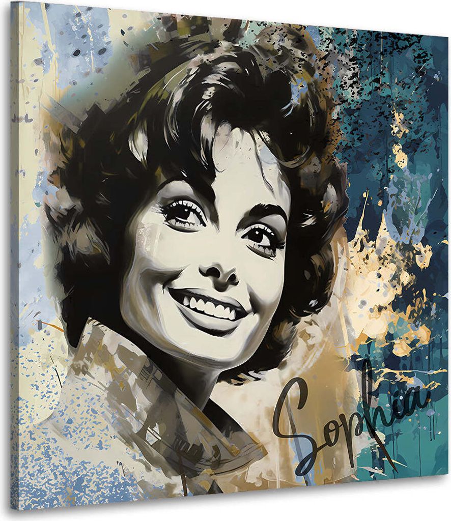 Vintage Portrait Sophia abstrakt Leinwandbild Wandbild Kunstdruck XL Wanddeko: 100x100x4cm