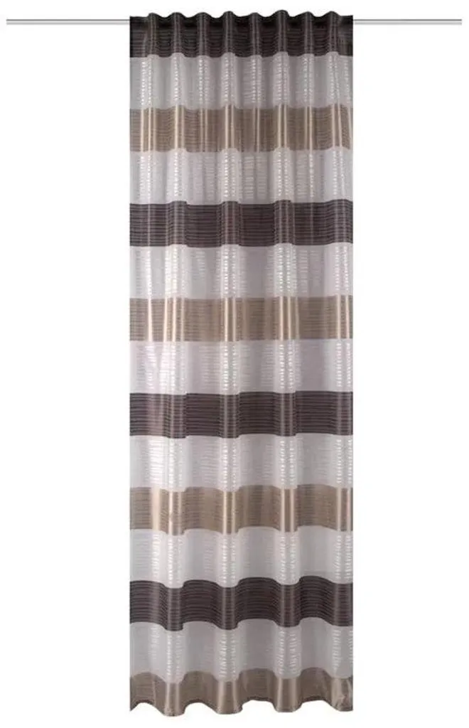 Rideau rayé élégant 140x125cm - Voile transparent Blanc Marron et Beige