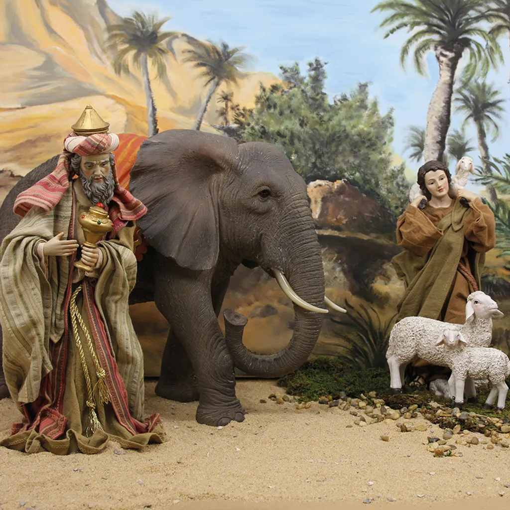 FADEDA Statuina Elefante In Poliresina Dipinta A Mano Per Presepe O Decorazione – Altezza 8 Cm, Effetto Legno