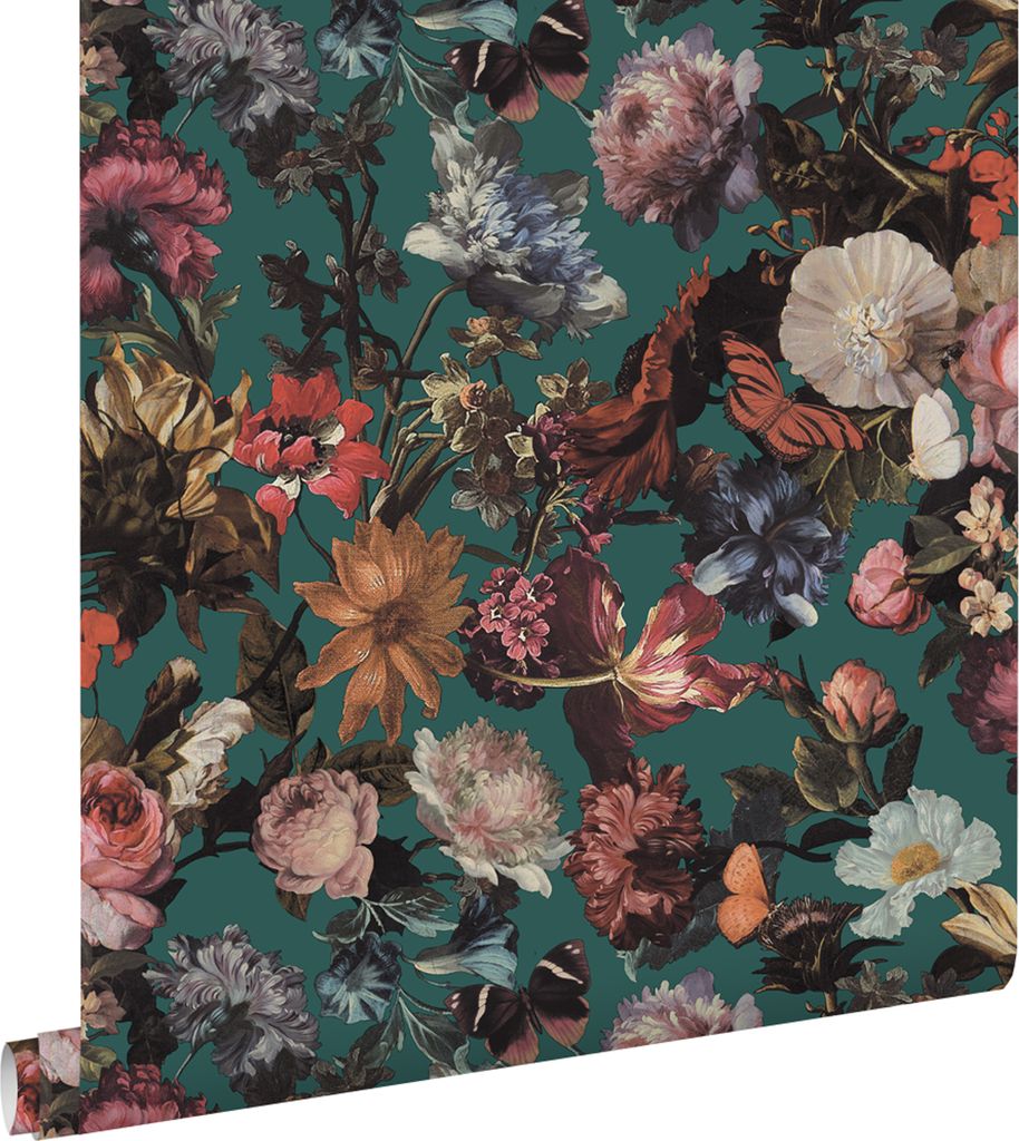 ESTAhome Tapete Blumen Smaragdgrün 53 cm x 10.05 m