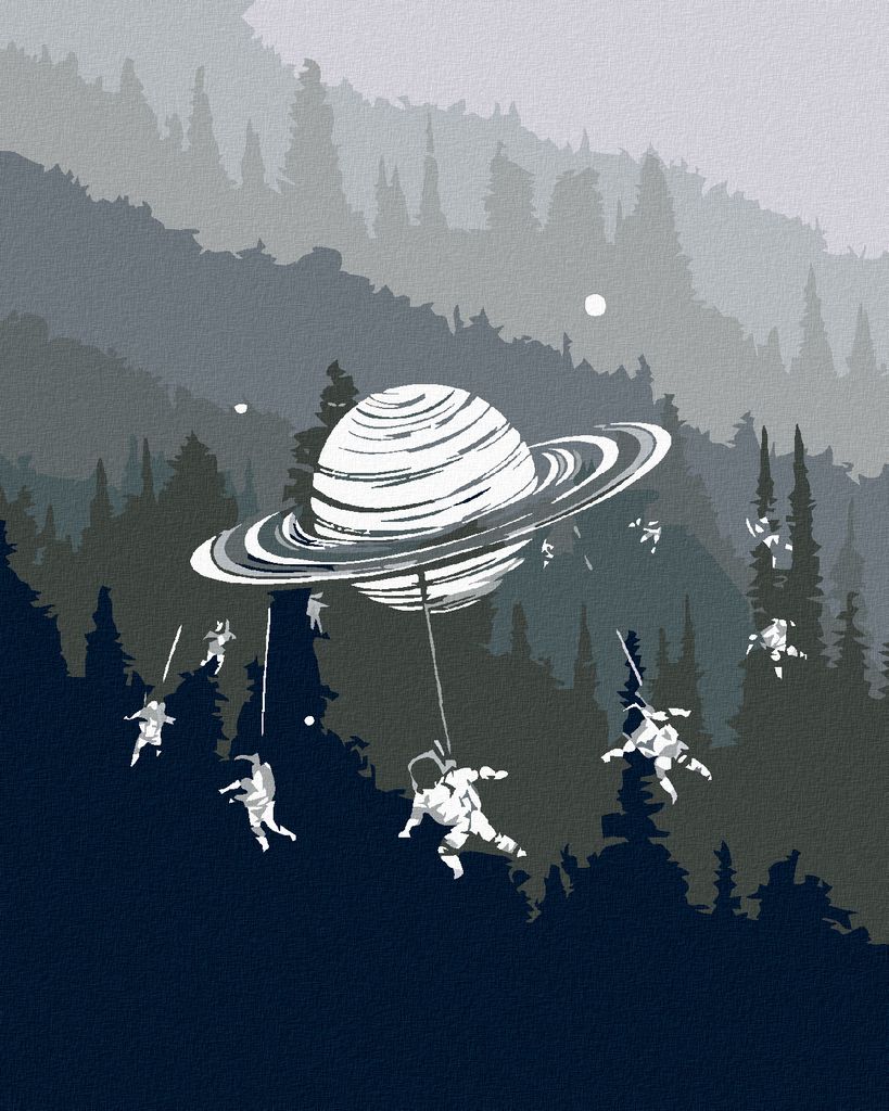 Zuty - Malen nach Zahlen - PLANET MIT KOSMONAUTEN, 40x50 cm, ohne Keilrahmen