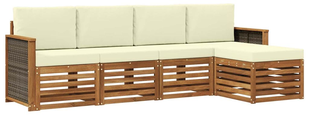 vidaXL Outdoor-Sofagarnitur mit Kissen 5 pcs Natur und Creme