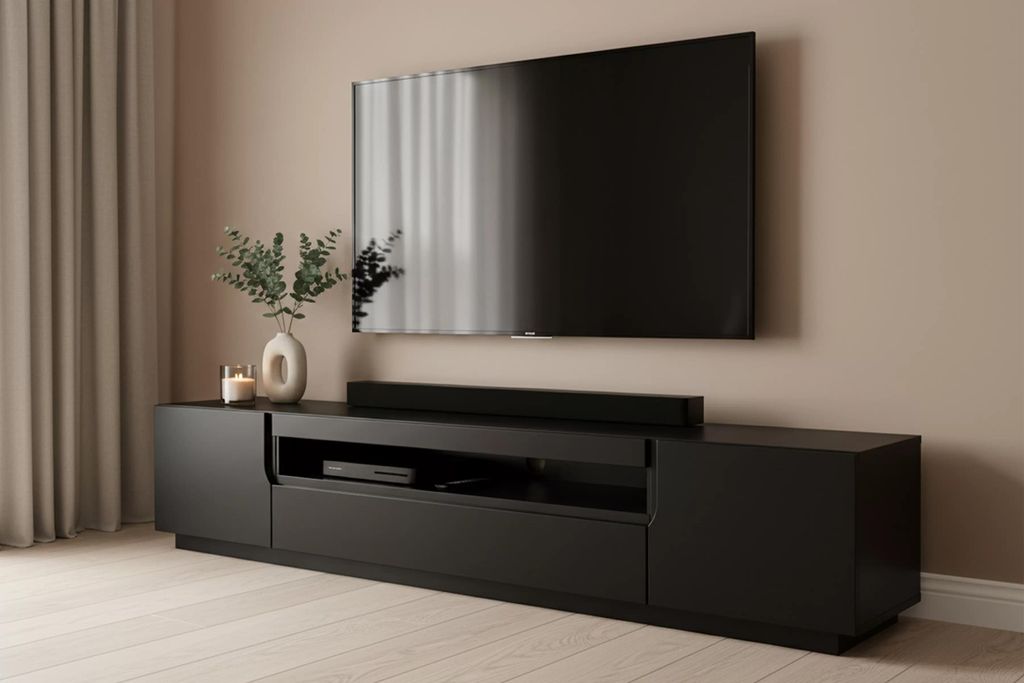 TV stolík 200 cm s otvorenou policou čierna tiché Obrázok produktu 