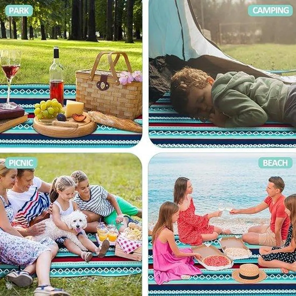 Couverture de plage 200x200 cm en coton - Tapis de pique-nique lavable